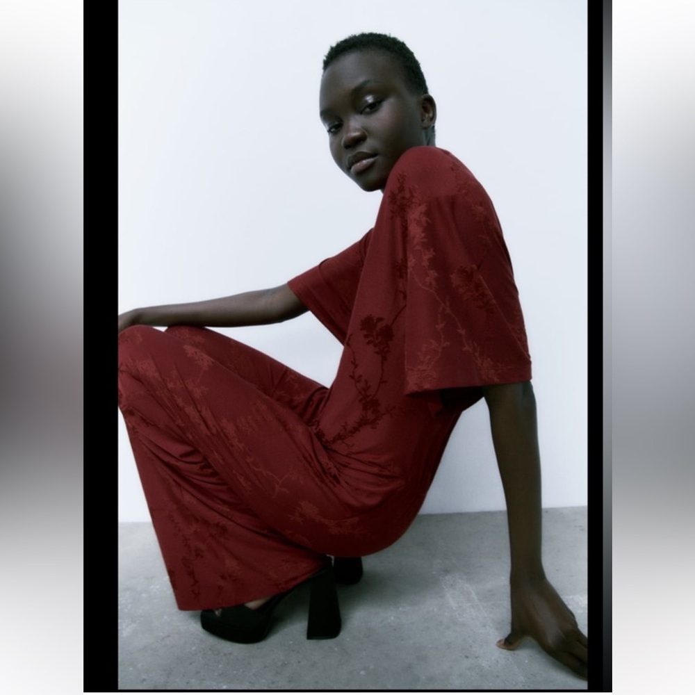 Zara Red Wide Leg Jumpsuit - Picture 2 of 11